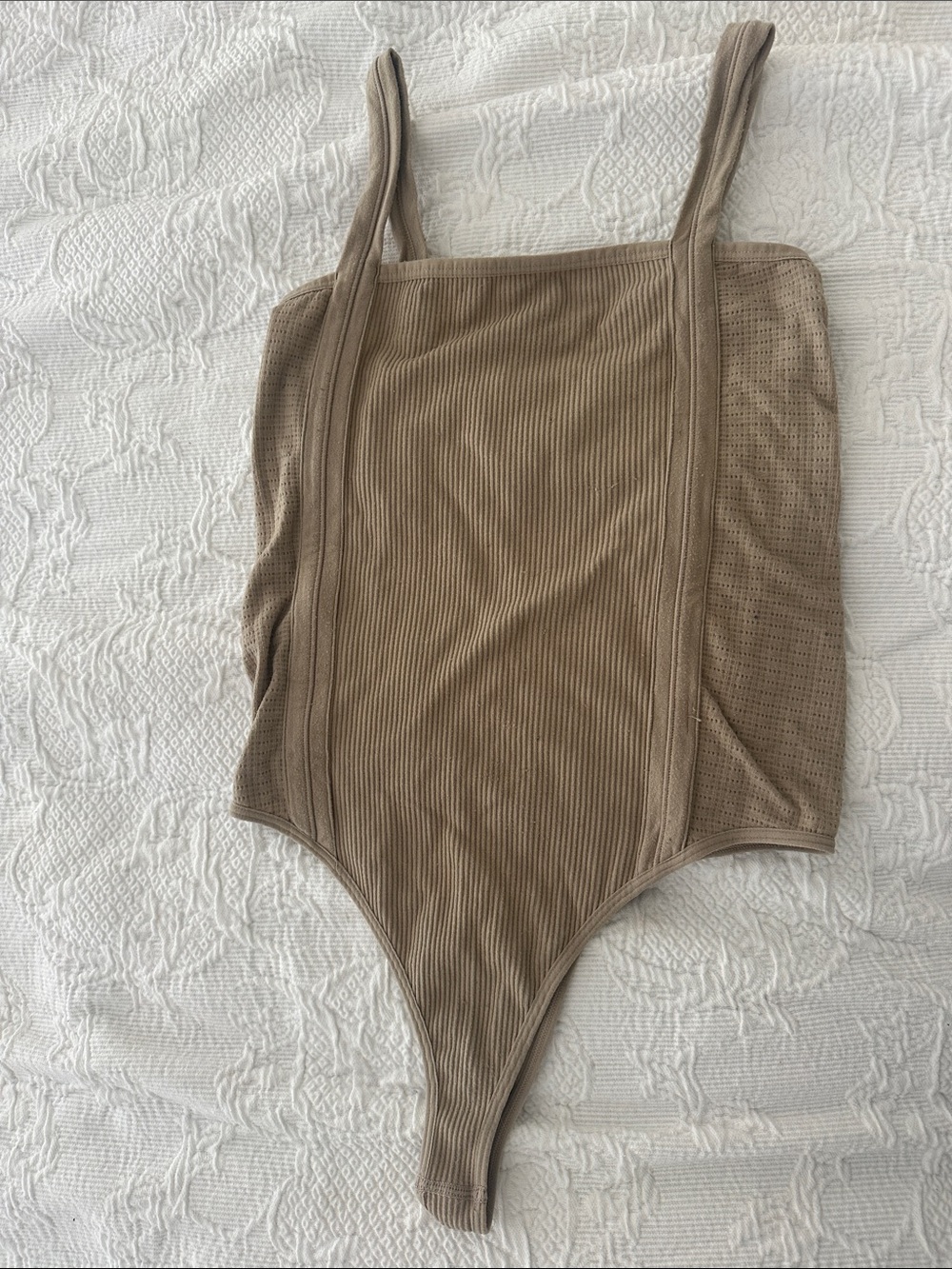 Forever 21 Tan Ribbed Scoop Neck Bodysuit